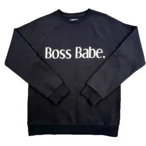 Brunette The Label Boss Babe Sweatshirt Size S /M Black Fleece Soft Crew Neck
